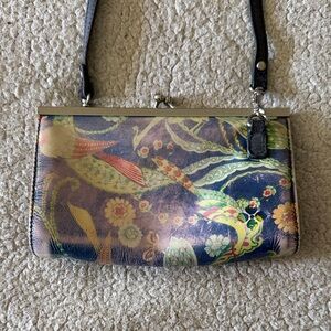 Patricia Nash Navy Peacock Floral Kiss-Lock Wristlet